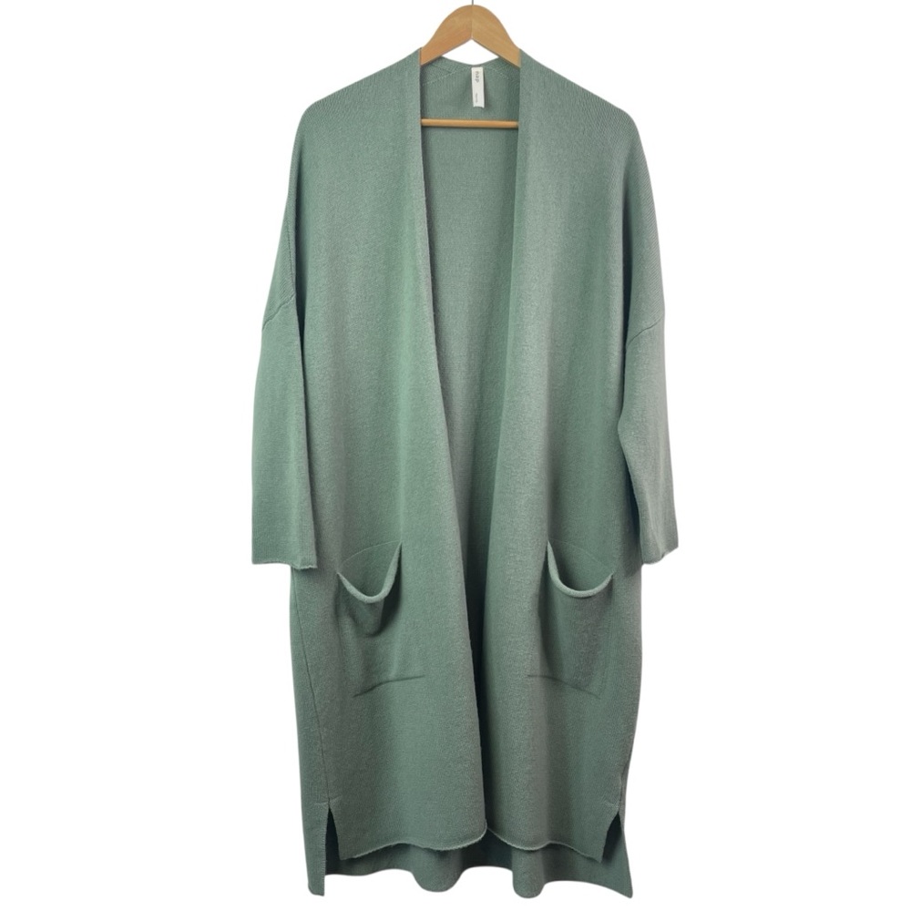 NAP Loungewear Duffle Long Cardigan Open Front Patch Pocket Wool Cardi Sweater